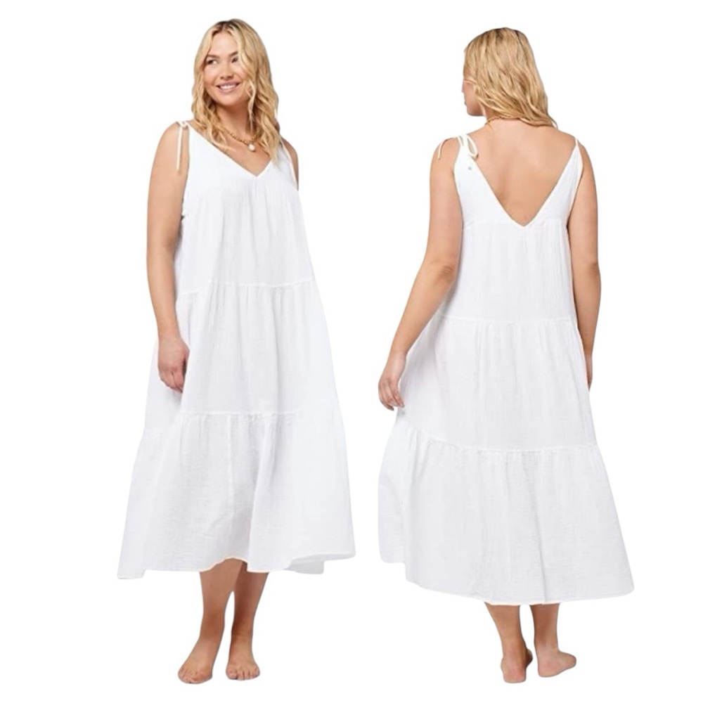 L*Space White Sundress Beach Pool Maxi Dress Adjustable Straps Women’s Sz XL